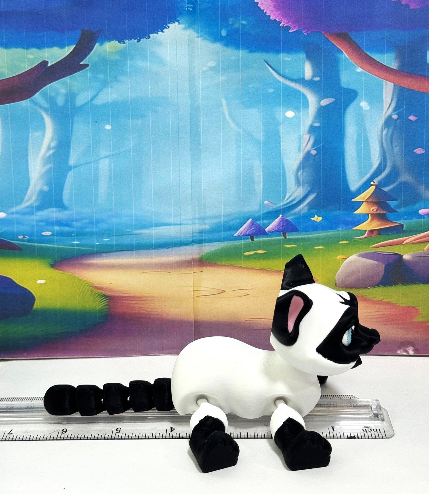 Siamese Cat Figurine 3.5 Inches Black and White Cat 3D Printed Posable Fidget Toy Gift for Cat Lover ASC001-WHITE