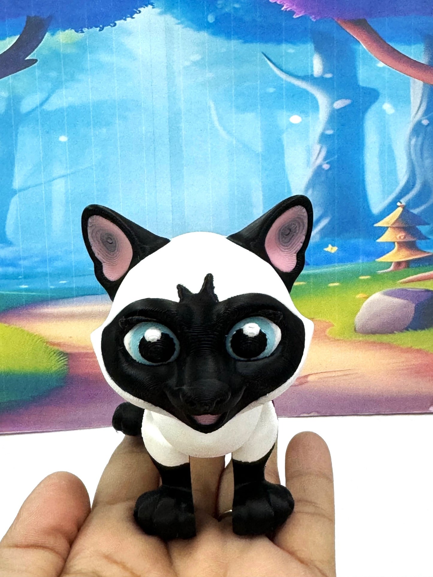 Siamese Cat Figurine 3.5 Inches Black and White Cat 3D Printed Posable Fidget Toy Gift for Cat Lover ASC001-WHITE