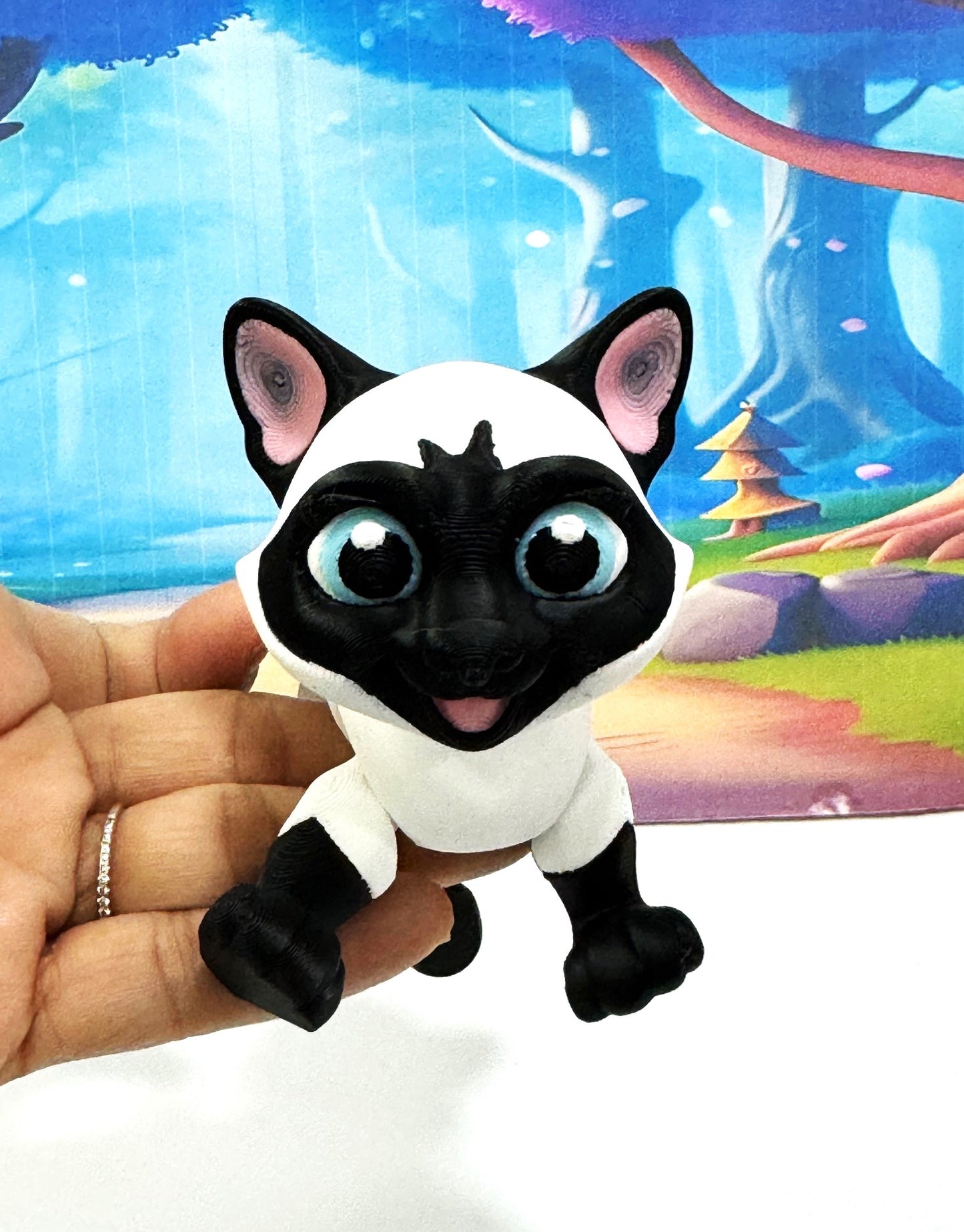 Siamese Cat Figurine 3.5 Inches Black and White Cat 3D Printed Posable Fidget Toy Gift for Cat Lover ASC001-WHITE