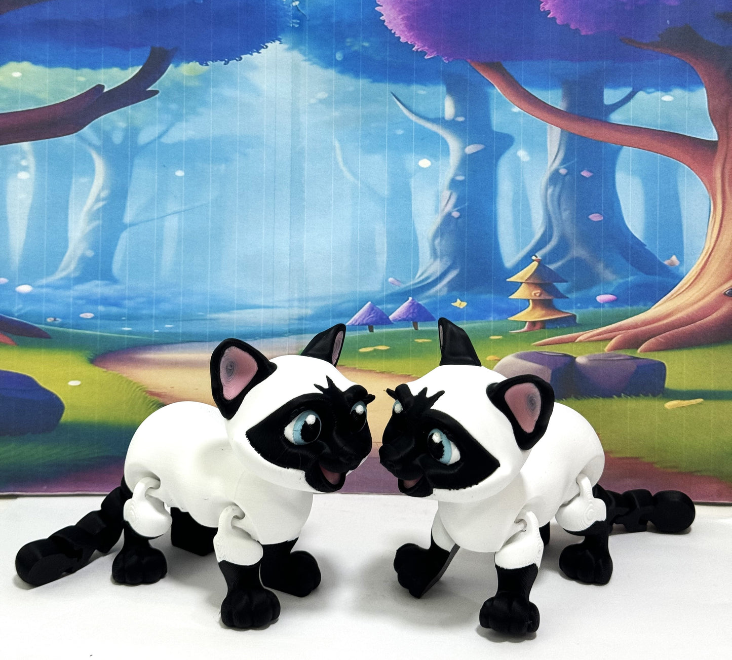 2pcs Siamese Cat Figurine 3.5 Inches Black and White Cat 3D Printed Posable Fidget Toy Gift for Cat Lover ASC001-WHITE-2x