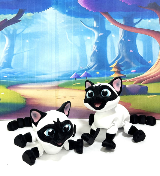 2pcs Siamese Cat Figurine 3.5 Inches Black and White Cat 3D Printed Posable Fidget Toy Gift for Cat Lover ASC001-WHITE-2x