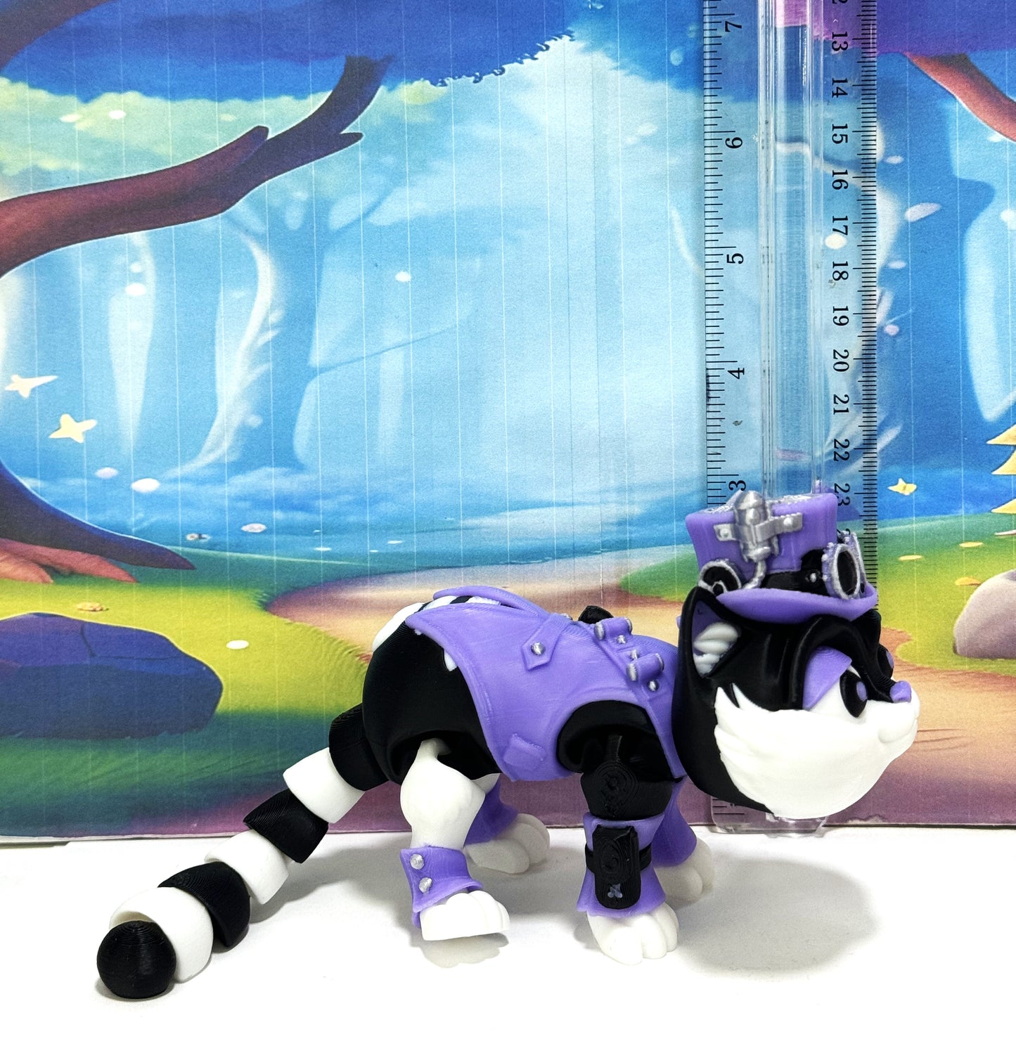 3D Printed Articulated Steampunk Cat Figurine, 8 Inches Purple Posable Cat Figure ASPCAT-PURPLE