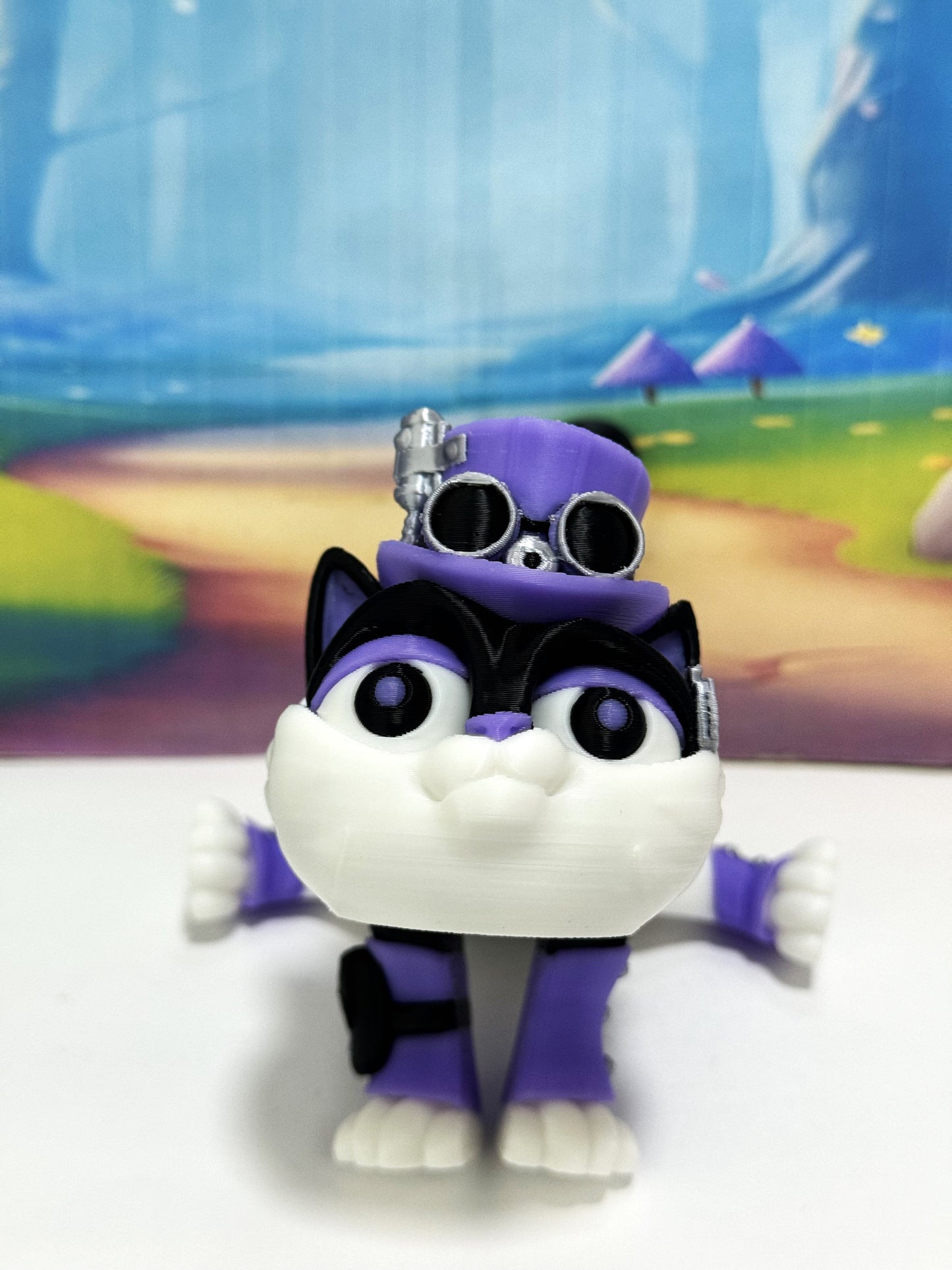 3D Printed Articulated Steampunk Cat Figurine, 8 Inches Purple Posable Cat Figure ASPCAT-PURPLE