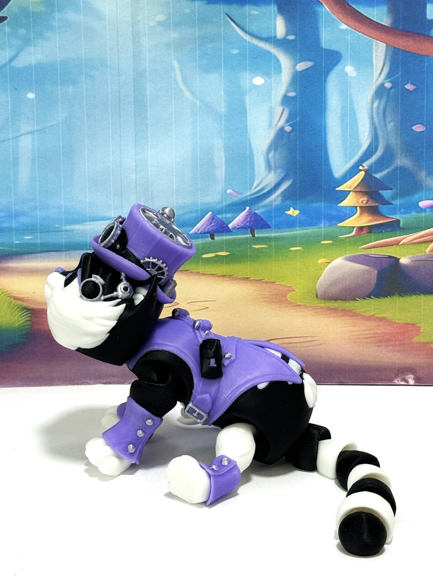 3D Printed Articulated Steampunk Cat Figurine, 8 Inches Purple Posable Cat Figure ASPCAT-PURPLE