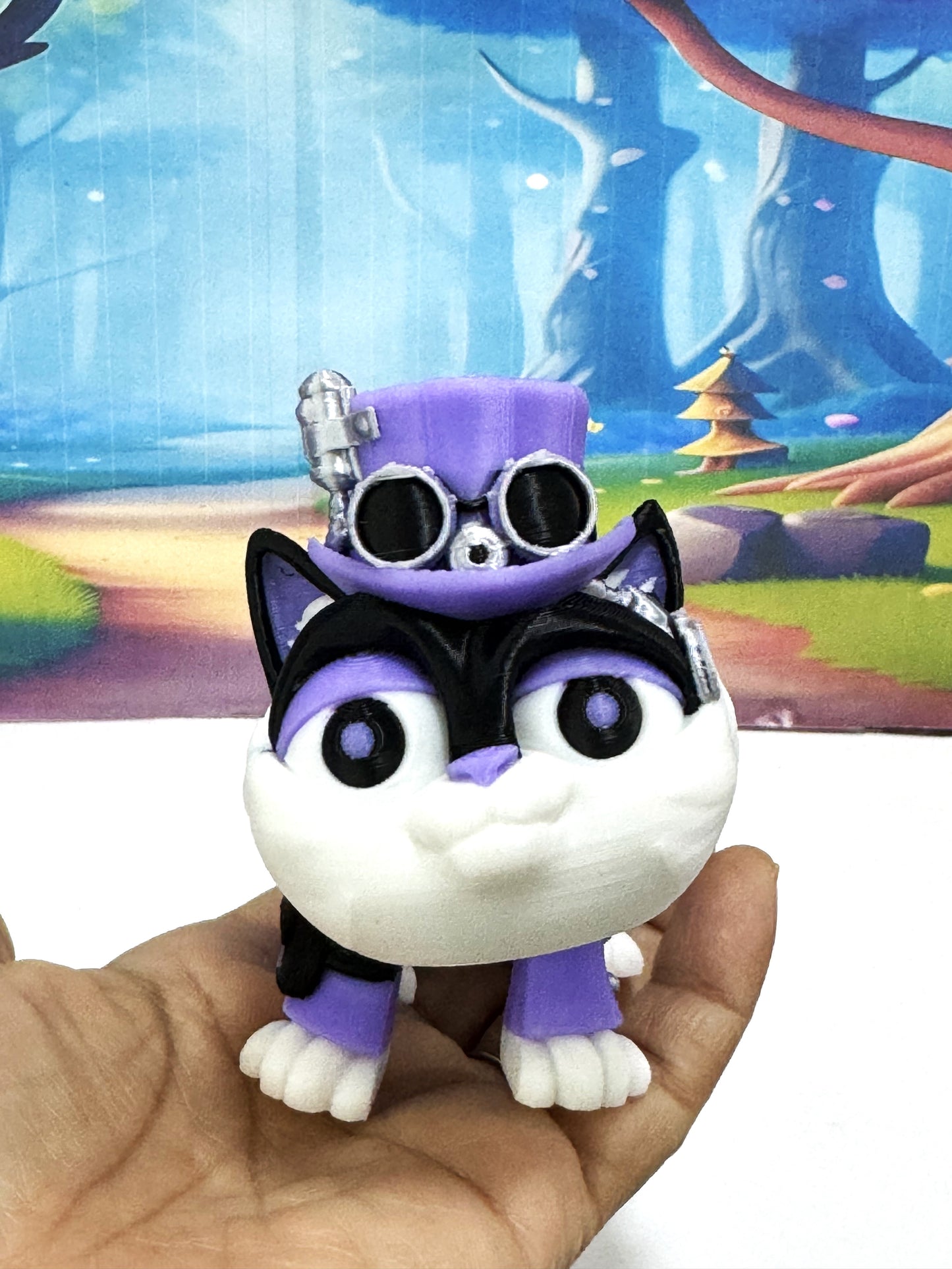 3D Printed Articulated Steampunk Cat Figurine, 8 Inches Purple Posable Cat Figure ASPCAT-PURPLE