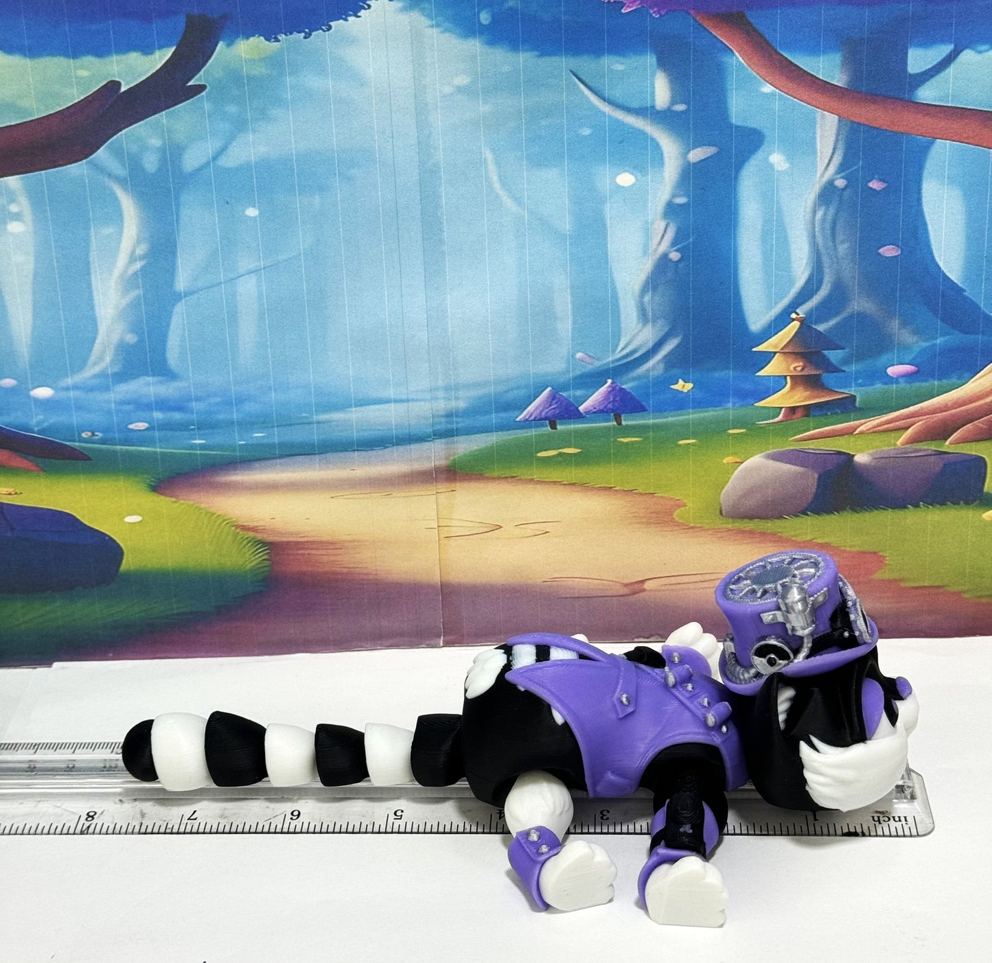 3D Printed Articulated Steampunk Cat Figurine, 8 Inches Purple Posable Cat Figure ASPCAT-PURPLE