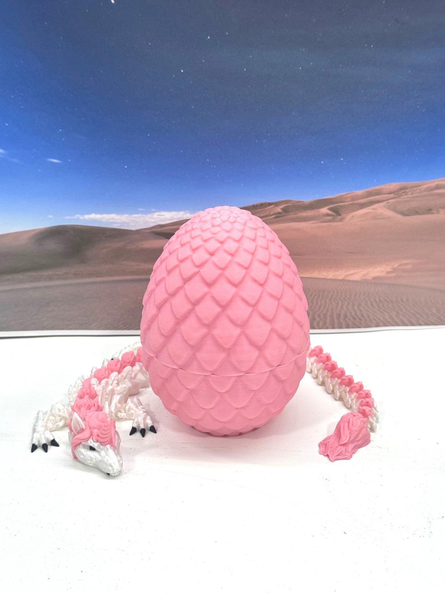 3D Printed Dragon with Egg, Articulated White and Pink Unicorn Dragon, Fidget ADHD Dragon Toy - D061-PE