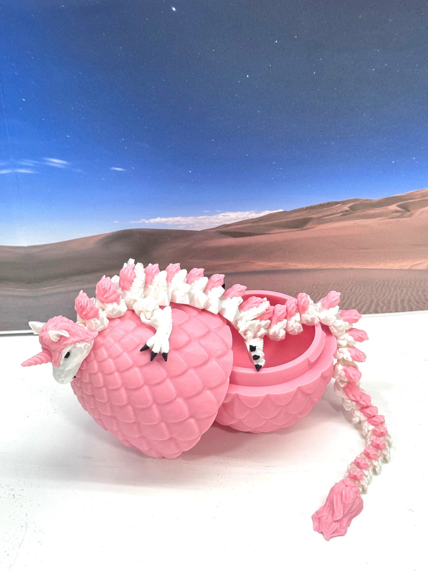 3D Printed Dragon with Egg, Articulated White and Pink Unicorn Dragon, Fidget ADHD Dragon Toy - D061-PE