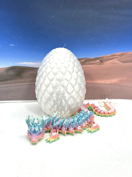 3D Printed Dragon with Egg, Articulated Rainbow Dragon, Fidget ADHD Dragon Toy - D060