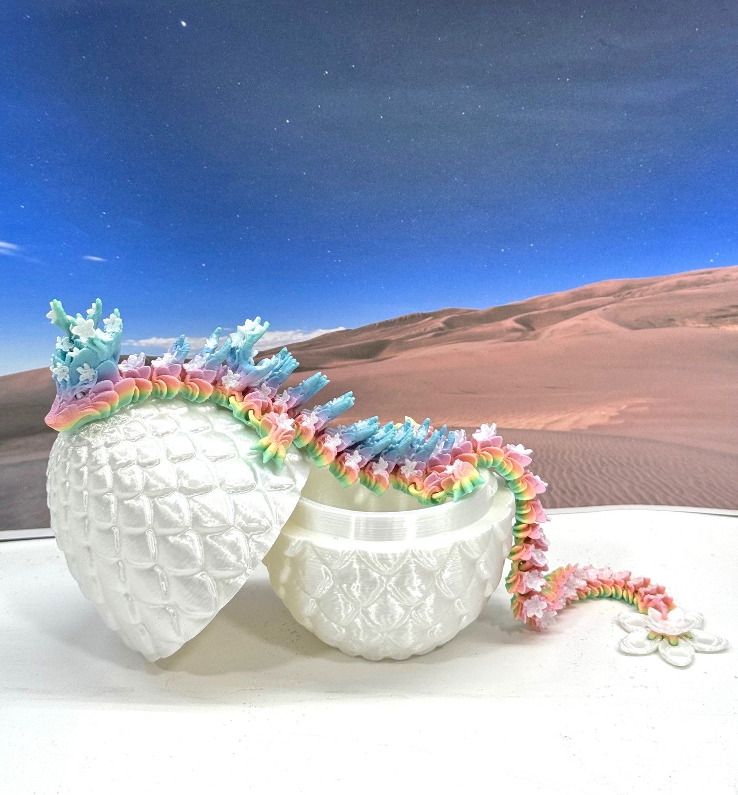 3D Printed Dragon with Egg, Articulated Rainbow Dragon, Fidget ADHD Dragon Toy - D060