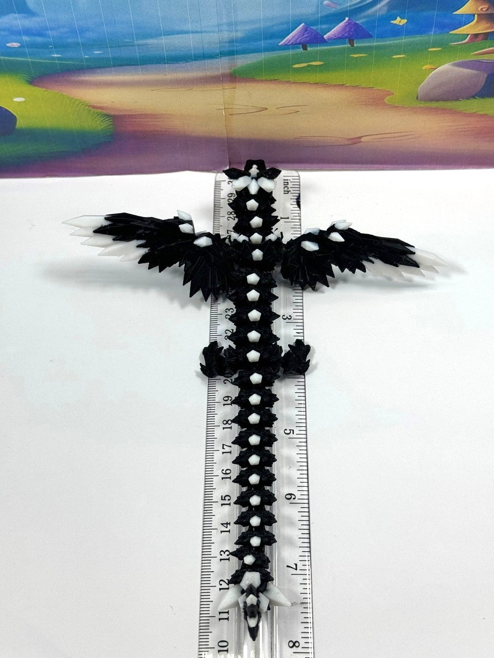 3D Printed Dragon with Egg, Articulated Black and White Crystal Winged Dragon, Fidget ADHD Dragon Toy - CW012-BE