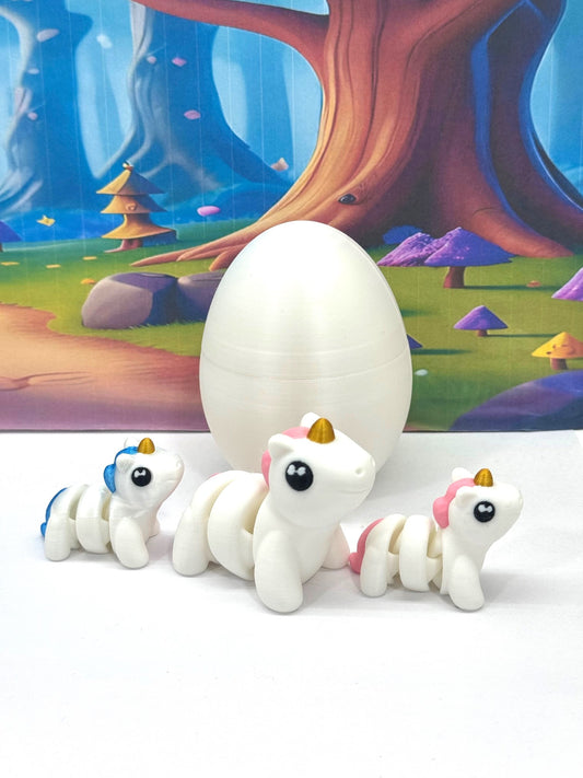 3D Printed Articulated Mini Unicorn with Egg, 2pcs Colorful Fidget Mini Unicorn Figures, Tiny Animal Figures, Birthday Party Decorations MU001-3X