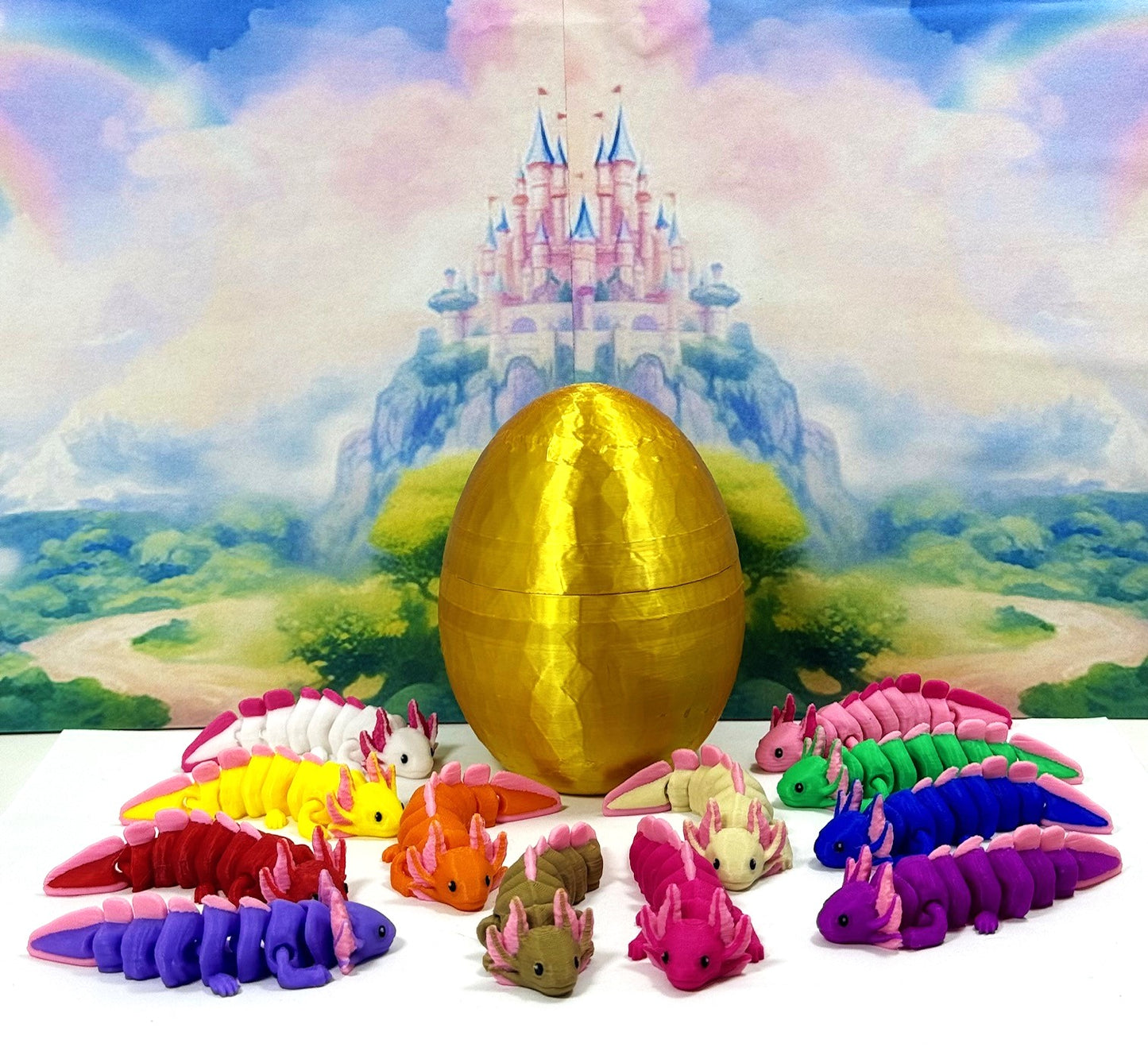 12pcs Baby Axolotl with Egg, 3D Printed Articulated Colorful Fidget Axolotl, Tiny Animal Figures, Birthday Party Decorations BA001-SET-GHE