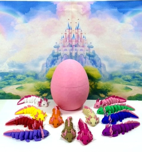 12pcs Baby Axolotl with Egg, 3D Printed Articulated Colorful Fidget Axolotl, Tiny Animal Figures, Birthday Party Decorations BA001-SET-PHE