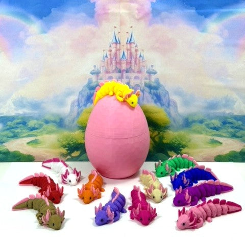 12pcs Baby Axolotl with Egg, 3D Printed Articulated Colorful Fidget Axolotl, Tiny Animal Figures, Birthday Party Decorations BA001-SET-PHE