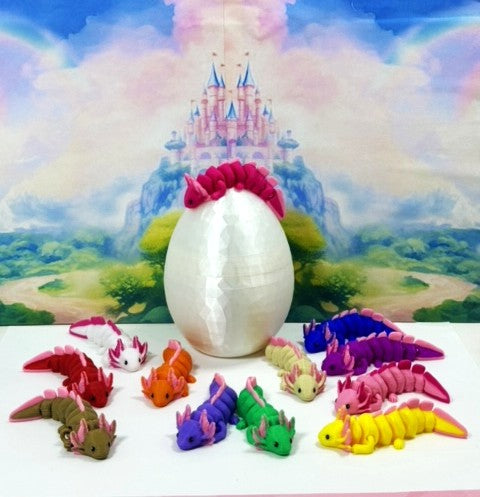 12pcs Articulating Baby Axolotl with Egg, 3D Printed Colorful Fidget Axolotl, Tiny Animal Figures, Birthday Party Decorations BA001-SET-WHE