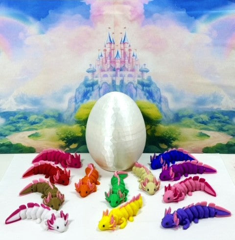 12pcs Articulating Baby Axolotl with Egg, 3D Printed Colorful Fidget Axolotl, Tiny Animal Figures, Birthday Party Decorations BA001-SET-WHE