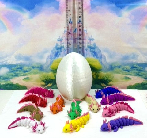 12pcs Articulating Baby Axolotl with Egg, 3D Printed Colorful Fidget Axolotl, Tiny Animal Figures, Birthday Party Decorations BA001-SET-WHE