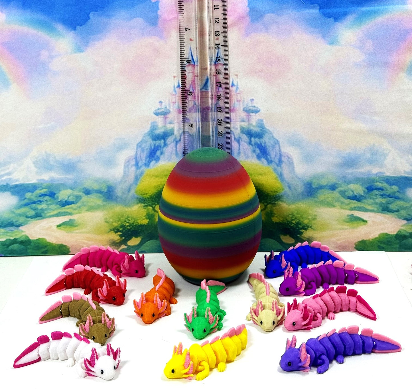 12pcs Cute Articulated Baby Axolotl with Egg, 3D Printed Colorful Fidget Axolotl, Tiny Animal Figures, Birthday Party Decorations BA001-SET-RBW1