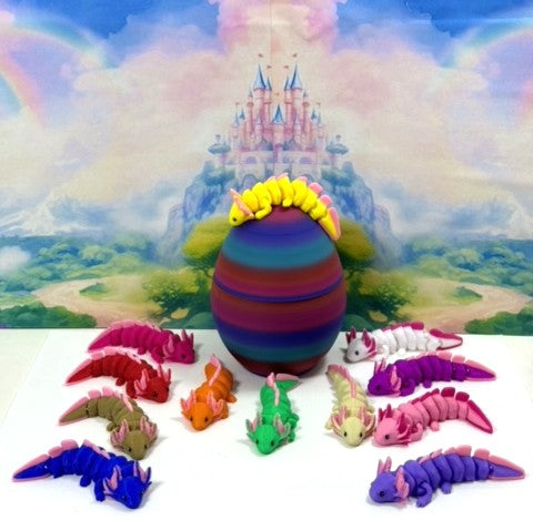 12pcs Cute 3D Printed Articulated Baby Axolotl with Egg, Colorful Fidget Axolotl, Tiny Animal Figures, Birthday Party Decorations BA001-SET-RBW2