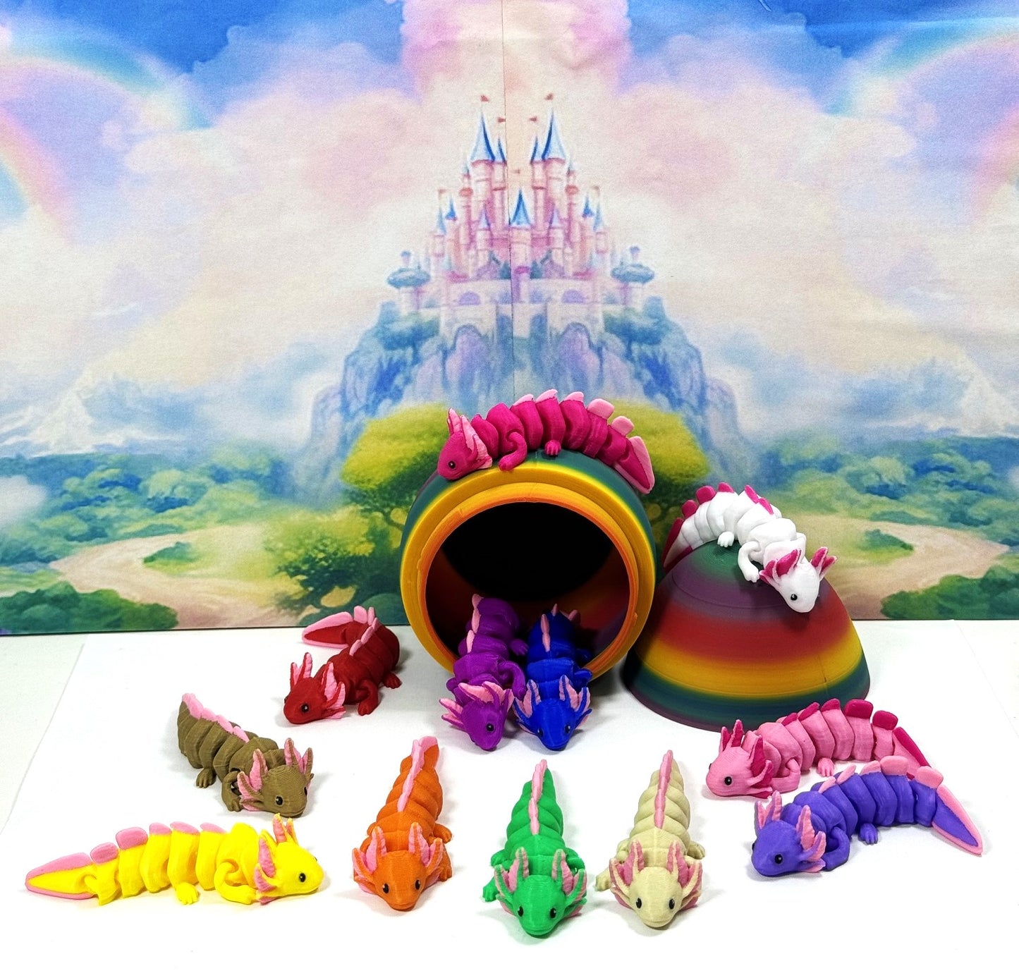 12pcs Cute Articulated Baby Axolotl with Egg, 3D Printed Colorful Fidget Axolotl, Tiny Animal Figures, Birthday Party Decorations BA001-SET-RBW1