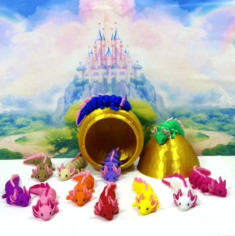 12pcs Baby Axolotl with Egg, 3D Printed Articulated Colorful Fidget Axolotl, Tiny Animal Figures, Birthday Party Decorations BA001-SET-GHE