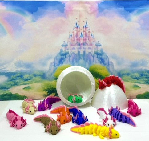 12pcs Articulating Baby Axolotl with Egg, 3D Printed Colorful Fidget Axolotl, Tiny Animal Figures, Birthday Party Decorations BA001-SET-WHE