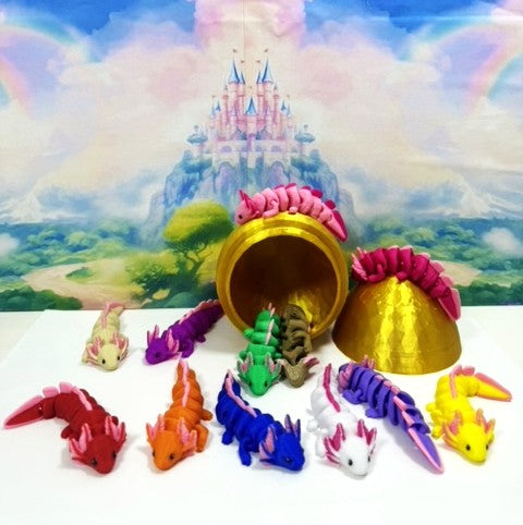 12pcs Baby Axolotl with Egg, 3D Printed Articulated Colorful Fidget Axolotl, Tiny Animal Figures, Birthday Party Decorations BA001-SET-GHE