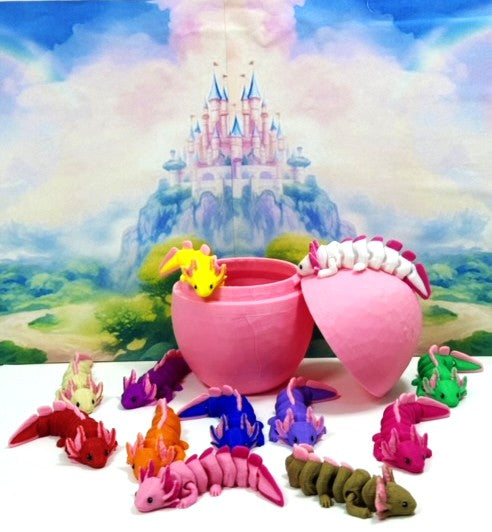 12pcs Baby Axolotl with Egg, 3D Printed Articulated Colorful Fidget Axolotl, Tiny Animal Figures, Birthday Party Decorations BA001-SET-PHE