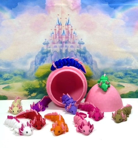 12pcs Baby Axolotl with Egg, 3D Printed Articulated Colorful Fidget Axolotl, Tiny Animal Figures, Birthday Party Decorations BA001-SET-PHE