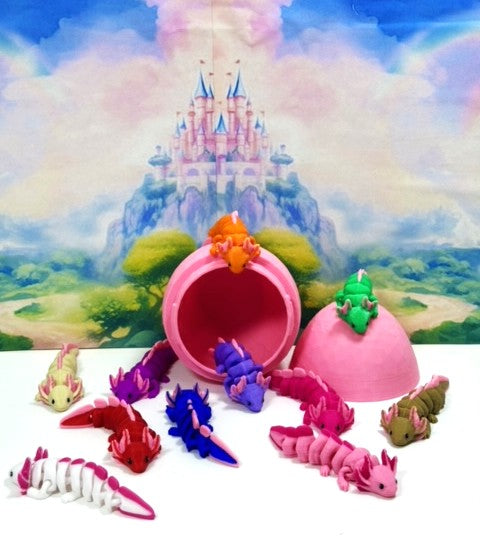 12pcs Baby Axolotl with Egg, 3D Printed Articulated Colorful Fidget Axolotl, Tiny Animal Figures, Birthday Party Decorations BA001-SET-PHE