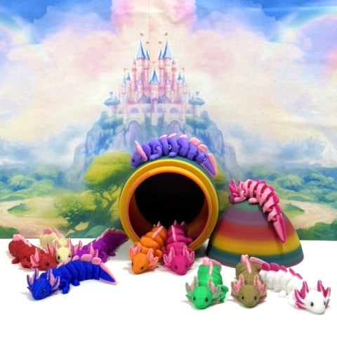 12pcs Cute Articulated Baby Axolotl with Egg, 3D Printed Colorful Fidget Axolotl, Tiny Animal Figures, Birthday Party Decorations BA001-SET-RBW1