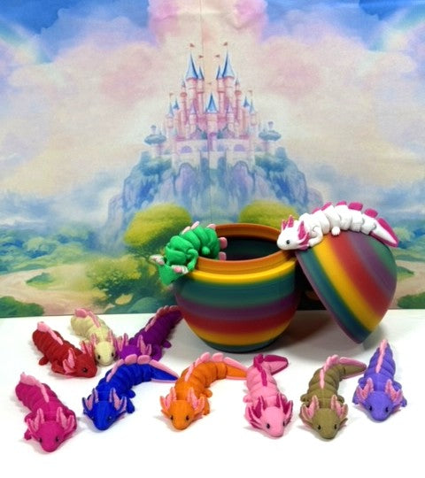 12pcs Cute Articulated Baby Axolotl with Egg, 3D Printed Colorful Fidget Axolotl, Tiny Animal Figures, Birthday Party Decorations BA001-SET-RBW1