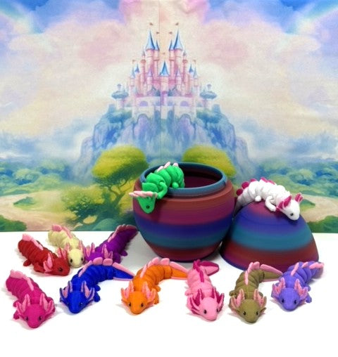 12pcs Cute 3D Printed Articulated Baby Axolotl with Egg, Colorful Fidget Axolotl, Tiny Animal Figures, Birthday Party Decorations BA001-SET-RBW2