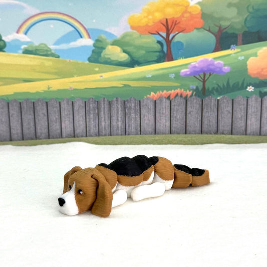 3D Printed Dog, Articulated Beagle Dog, 3D Printed Flexible Joint Dog Figures, Fidget ADHD Autism Toy-AD-SET3-BEA