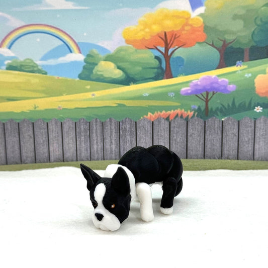 3D Printed Dog, Articulated Boston Terrier Dog, 3D Printed Flexible Joint Dog Figures, Fidget ADHD Autism Toy-AD-SET3-BT