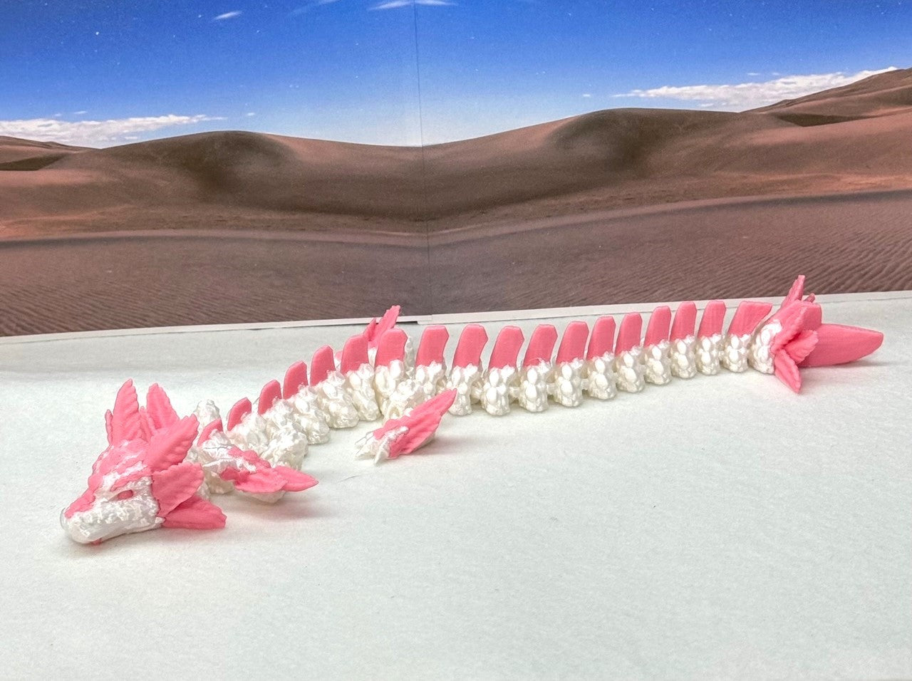 3D Printed Dragon, Articulated White and Pink Axolotl Dragon, Fidget ADHD Dragon Toy - D041WP-DR