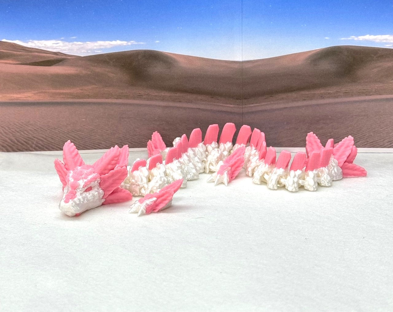 3D Printed Dragon, Articulated White and Pink Axolotl Dragon, Fidget ADHD Dragon Toy - D041WP-DR