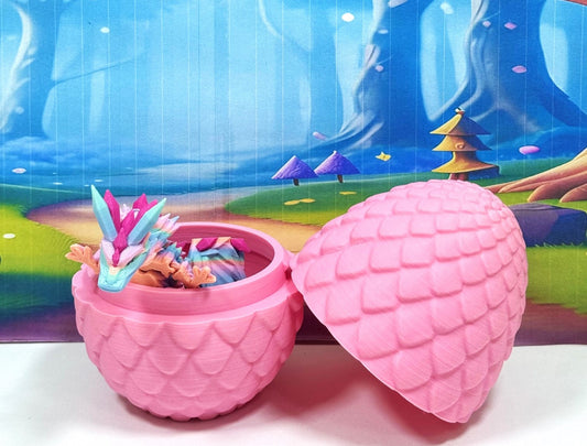 3D Printed Dragon with Egg, Articulated Multi Color Crystal Winged Dragon, Fidget ADHD Dragon Toy - CW015