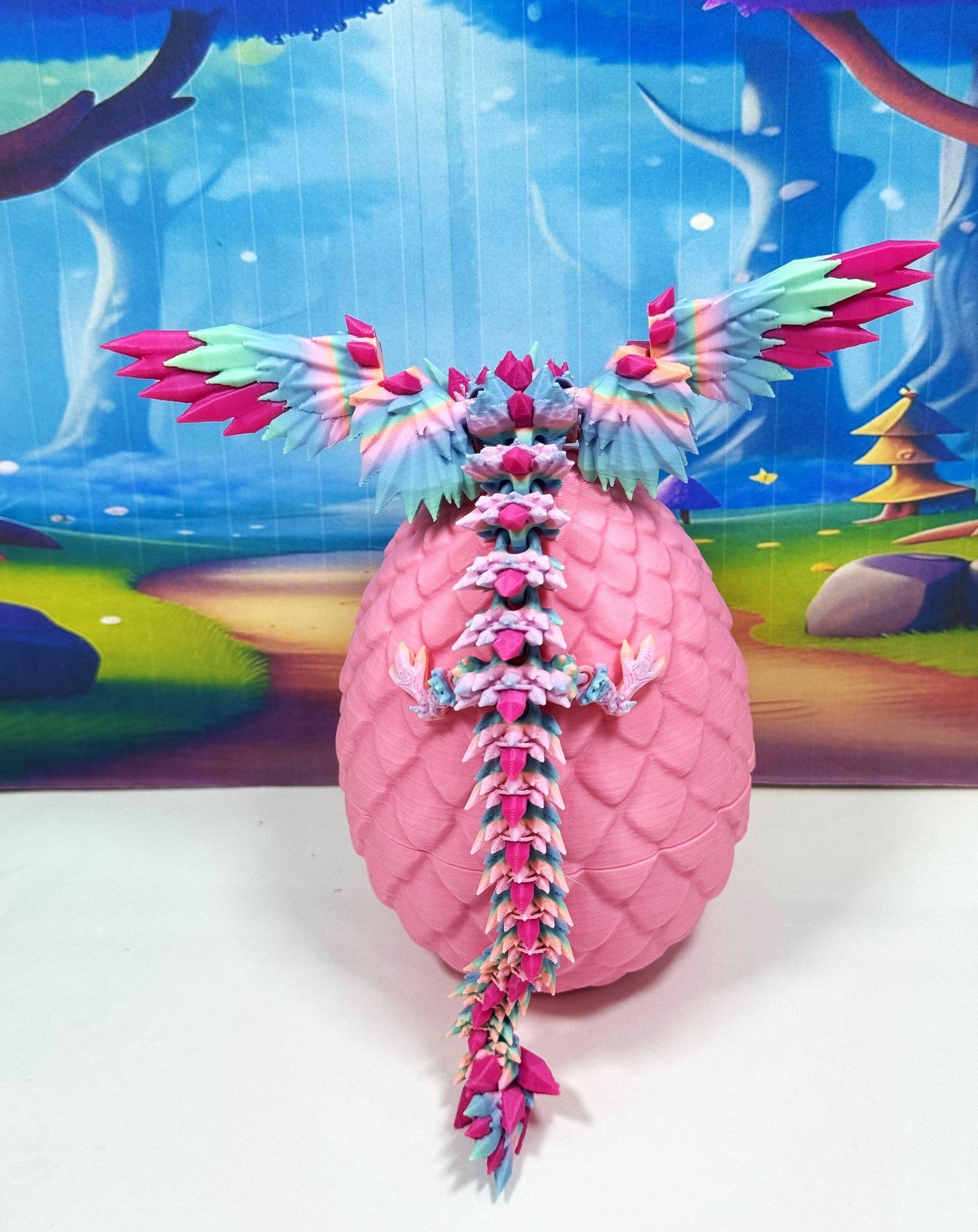 3D Printed Dragon with Egg, Articulated Multi Color Crystal Winged Dragon, Fidget ADHD Dragon Toy - CW015