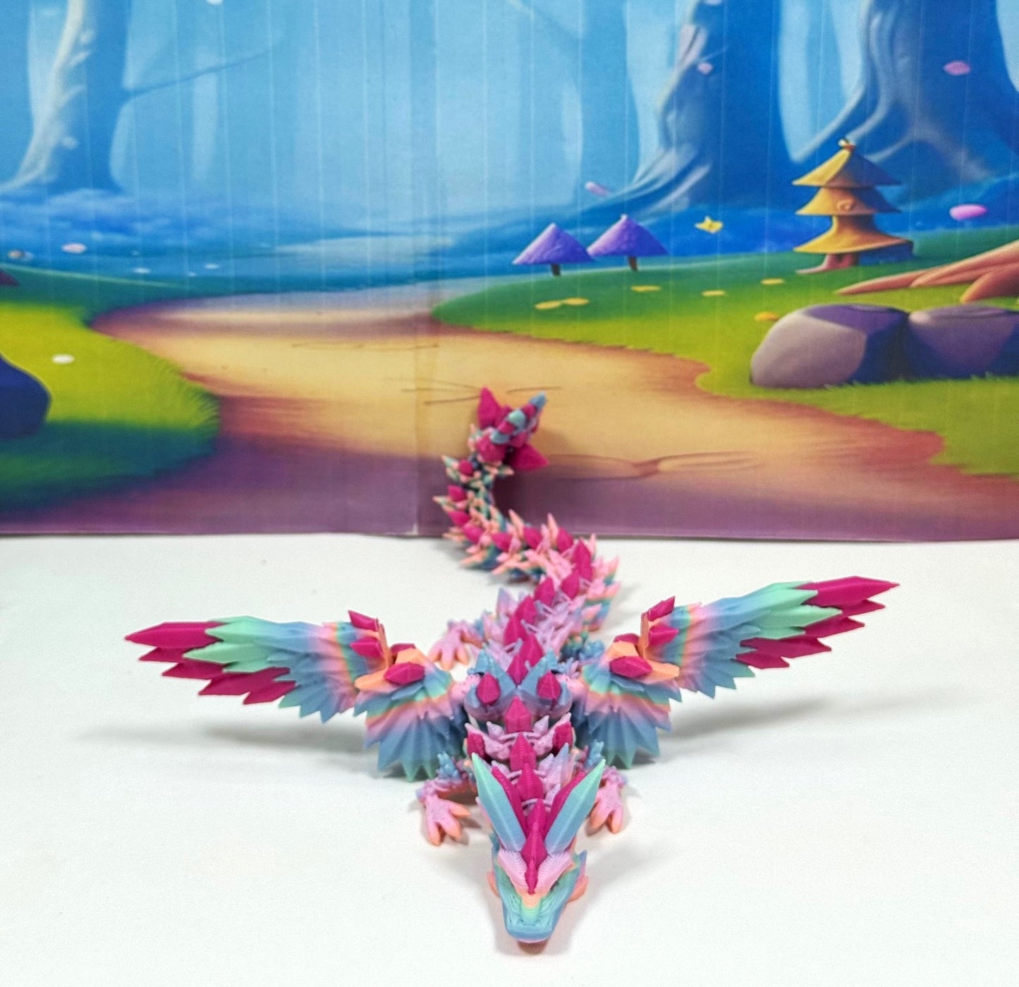 3D Printed Dragon with Egg, Articulated Multi Color Crystal Winged Dragon, Fidget ADHD Dragon Toy - CW015