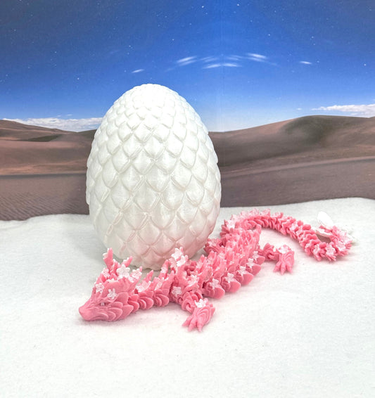 3D Printed Dragon with Egg, Articulated Pink Cherry Blossom  Dragon, Fidget ADHD Dragon Toy - D023-WE