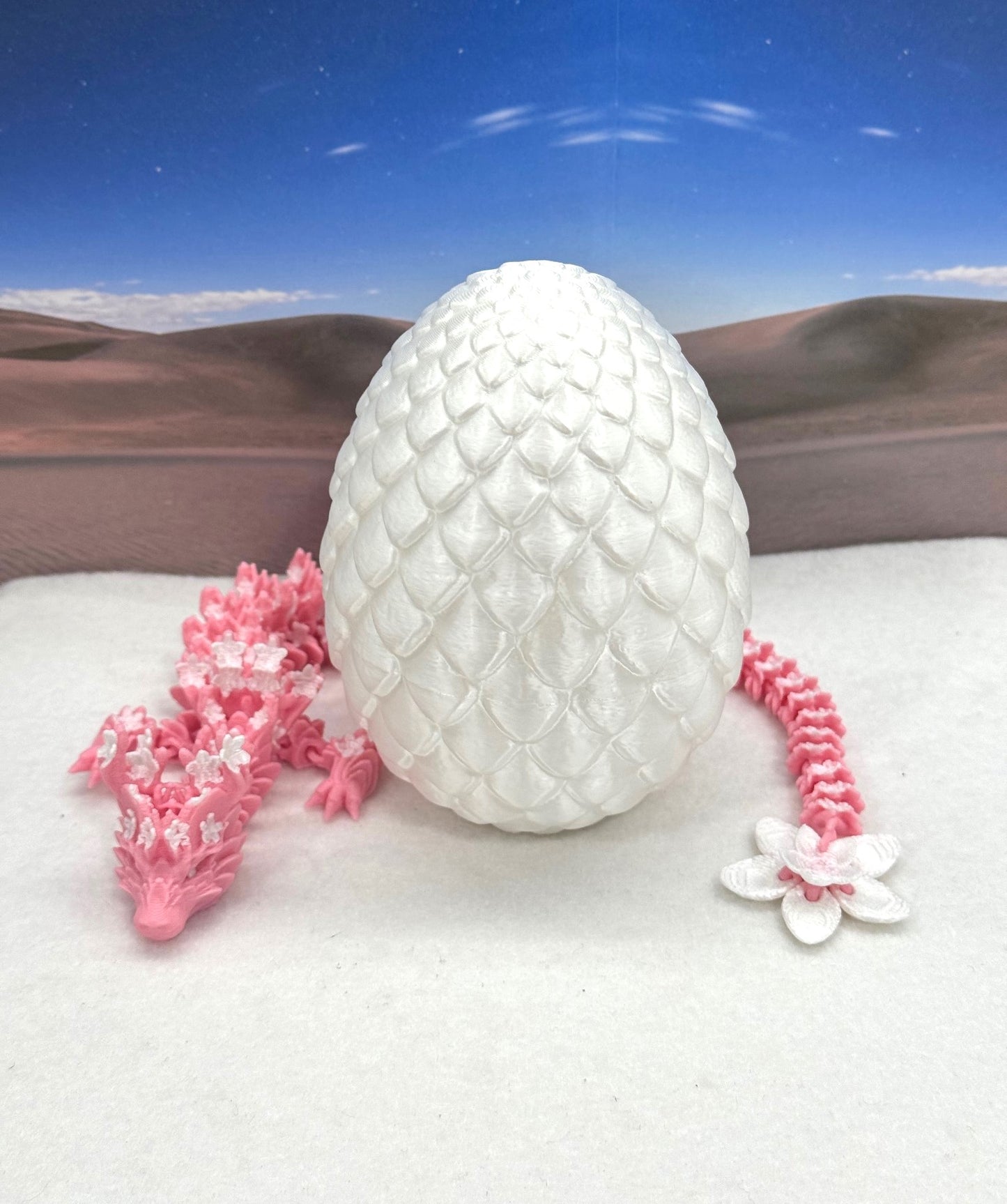 3D Printed Dragon with Egg, Articulated Pink Cherry Blossom  Dragon, Fidget ADHD Dragon Toy - D023-WE