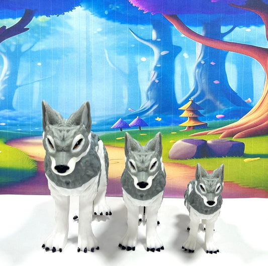 3pcs 3D Printed Wolf, White and Gray Pack of Wolf, Full Body Articulated Animal Toy, Fidget ADHD Autism Toy WC3002-BLK-3X