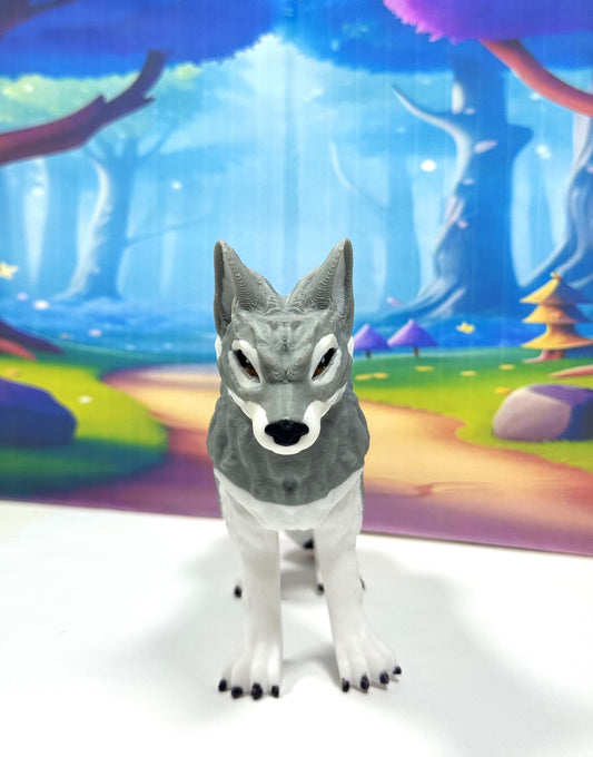 Articulated Wolf Toy, 3D Printed Wolf, 4.75" White and Gray Executive Desk Decor, Fidget Toy WC3002-GRAY