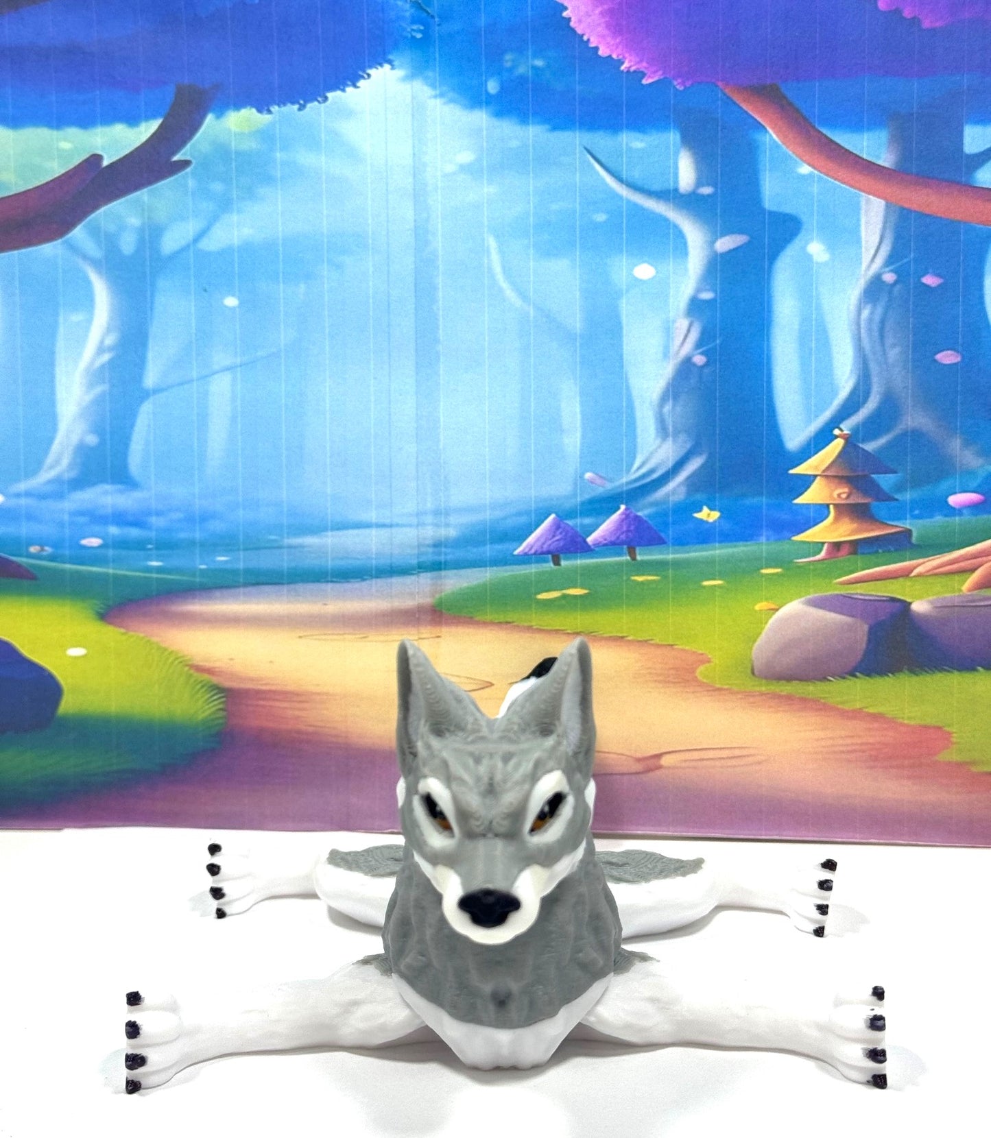 Articulated Wolf Toy, 3D Printed Wolf, 4.75" White and Gray Executive Desk Decor, Fidget Toy WC3002-GRAY