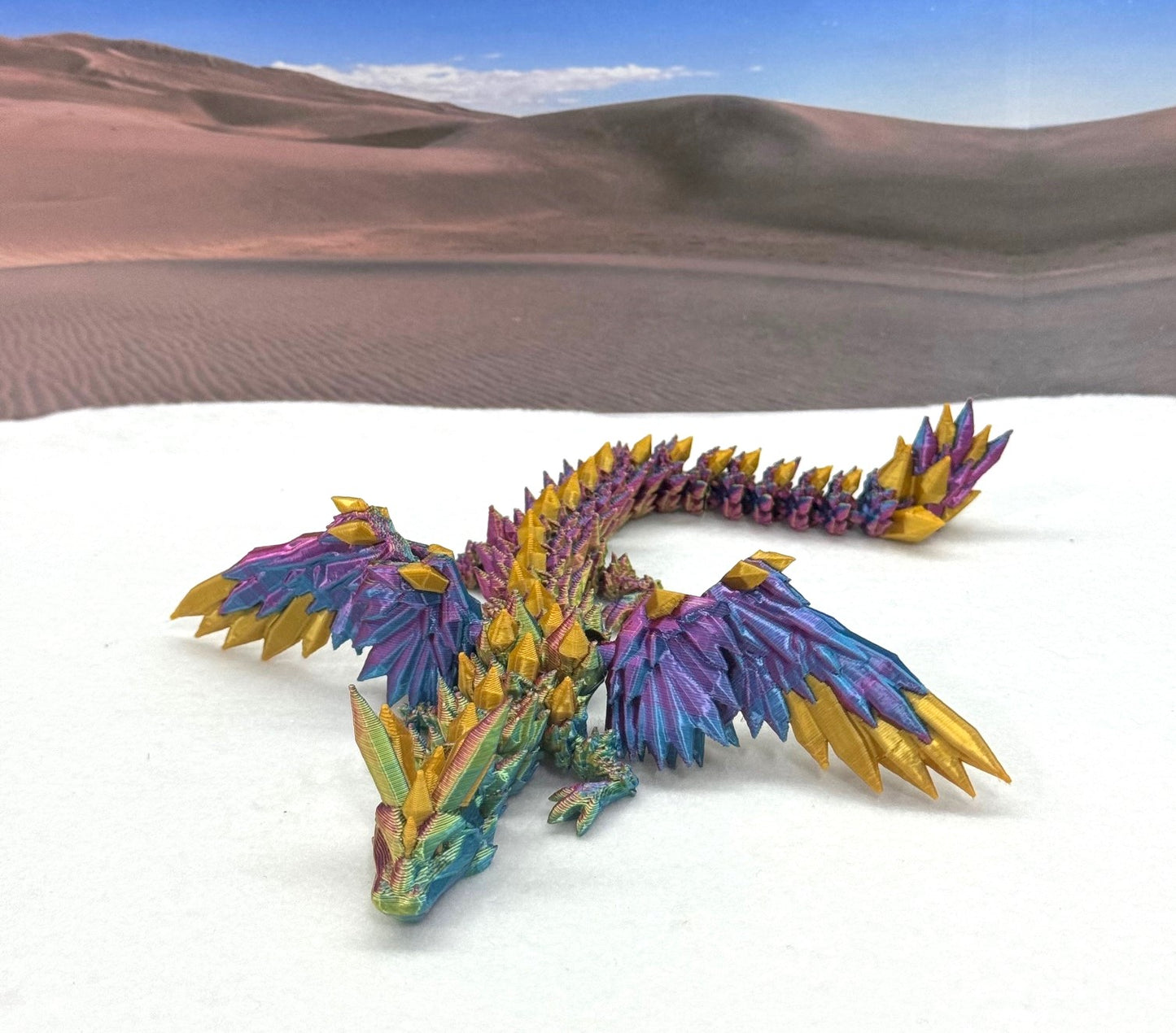 3D Printed Dragon with Egg, Articulated Red Yellow Blue Crystal Winged Dragon, Fidget ADHD Dragon Toy - CW001-RYB