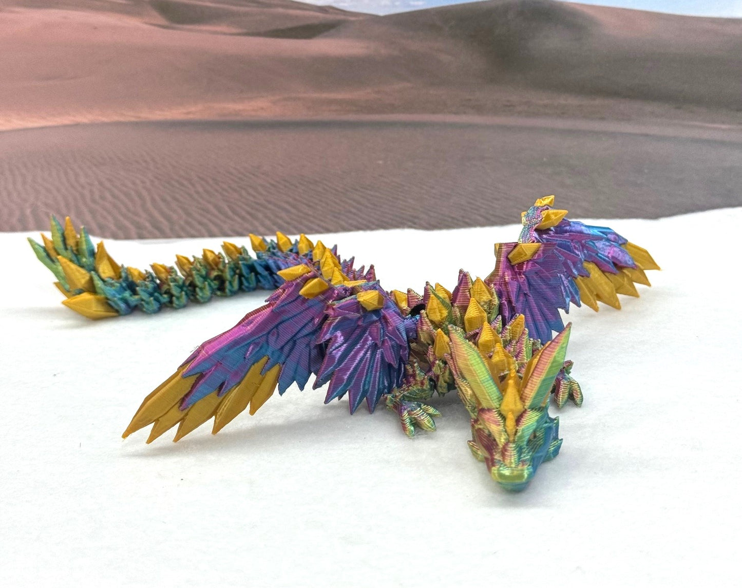 3D Printed Dragon with Egg, Articulated Red Yellow Blue Crystal Winged Dragon, Fidget ADHD Dragon Toy - CW001-RYB