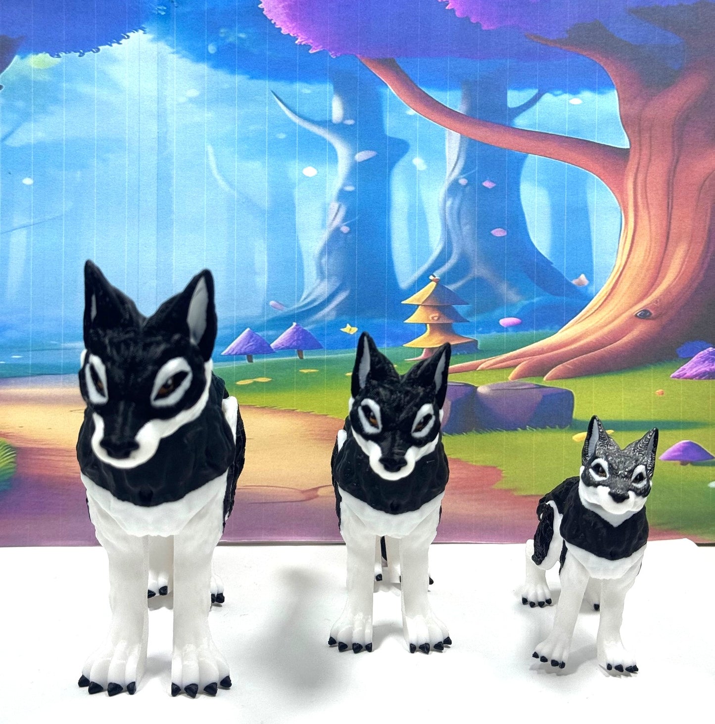 3pcs 3D Printed Wolf, White and Black Wolf Toy, Full Body Articulated Animal Toy, Fidget Toy