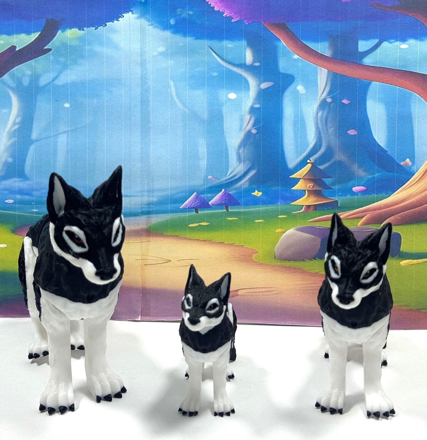 3pcs 3D Printed Wolf, White and Black Wolf Toy, Full Body Articulated Animal Toy, Fidget Toy